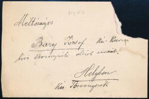 1914 Hlatky Endre (1851-1916) Nagyvárad város főispánjának (1910-1916) sajátkezű gratuláló sorai név...