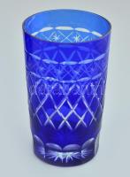 Dúsan csiszolt ólomkristály kék vizespohár, 6 db, original dobozban, hibátlan, m: 13 cm