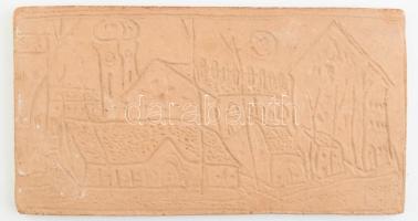 Kerámia falikép, mázatlan, AS jelzéssel, kopásokkal, 12x22 cm
