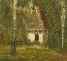 Gulácsy Lajos (1882-1932): Ház a fák között, 1900 körül. Olaj, vászon, fára ragasztva. Jelezve balra...