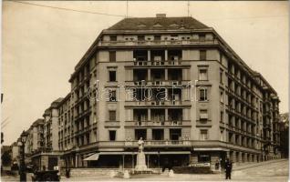 Budapest II. Rózsadomb, Gróf Mailáth paloták a Keleti Károly utcában, Lakatos József Rózsadombi Kávéház és étterem, Nepomuki Szent János szobor, Gróf Károlyi Imre reklám, cipész, úri szabó, úri és hölgy fodrász, háztartás, Haltenberger fest, most, tisztít. Ákontz dohányáruda kiadása