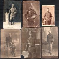 cca 1900-1920 Katonaportrék, 6 db fotó, vegyes állapotban (több sérült), 10x6 cm és 15x10 cm között
