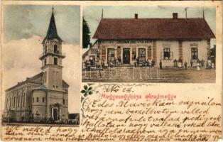 1900 Medgyesegyháza (Aradmegye 1923-ig), Evangélikus templom, Zuckermann Izidór üzlete + MEZŐHEGYES-KÉTEGYHÁZA 124. SZ. vasúti mozgó posta (r)