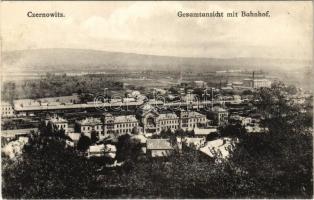 Chernivtsi, Czernowitz, Cernauti, Csernyivci (Bukovina, Bukowina); Gesamtansicht mit Bahnhof / general view with railway station, trains. Verlag A. Tennenbaum