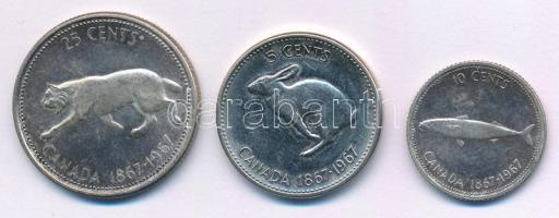 Kanada 1967. 5c Ni "Kanada 100 éves" + 10c Ag "Kanada 100 éves" + 25c Ag "K...