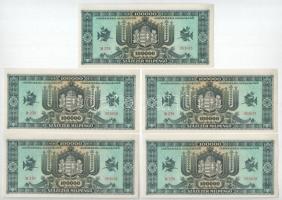 1946. 100.000MP (5x) sorszámkövetők "B 239 065045 - B 239 065049" T:AU / Hungary 1946. 100...