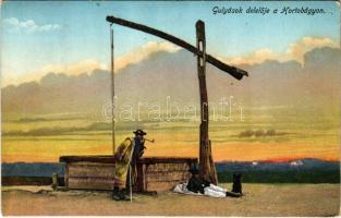 1913 Hortobágy, gulyások delelője a kútnál