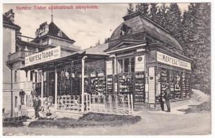 1907 Újtátrafüred, Neu-Schmecks, Novy Smokovec (Magas-Tátra, Vysoké Tatry); Kertész Tódor idény üzlete. Kertész Tódor Budapest Kristóf tér kiadása / shop