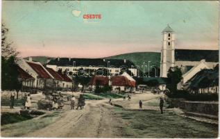 1910 Csejte, Csejthe, Cachtice; Fő tér, templom. Blau kiadása / main square, church