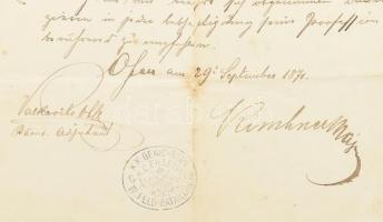 1871 Pest, Bengyel Alajos gépész részére szóló német nyelvű katonai iratok, "K. K. Genie-Regime...