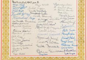 1947 Bp., Veres Péter (1897-1970) író, politikus számára készített díszoklevél, 50. születésnapja és...