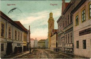 Ungvár, Uzshorod, Uzhhorod, Uzhorod; Nagy utca, templom, Friedman Adolf üzlete, Lefkovits Jakab hatós. eng. zálogkölcsön intézete. Völgyi József kiadása / street, church, shops