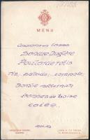 1924 Országos Casino menükártyája, a hátoldalakon számos aláírással, közte Lónyay, Csáky és Máriássy családok tagjainak aláírásaival.