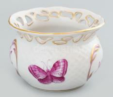 Herendi lila pillangós, kis kaspó, kis kopásokkal, jelzett, d: 9,5 cm