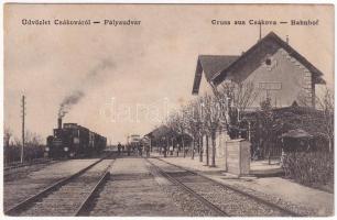 Csák, Csákova, Ciacova; pályaudvar, vasútállomás, gőzmozdony, vonat. W.L. 1106. / Bahnhof / railway station, locomotive, train (fl)