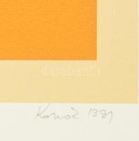Konok Tamás (1930-2020): Kompozíció, 1991. Szitanyomat, papír, jelzett. Számozott: 26/40. 28×28 cm /...