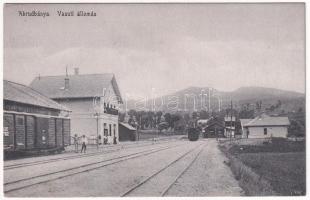 Abrudbánya, Abrud; vasútállomás, vonatok. Radó Boldizsár felvétele és kiadása / railway station, trains