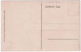 Abrudbánya, Abrud; vasútállomás, vonatok. Radó Boldizsár felvétele és kiadása / railway station, tra...