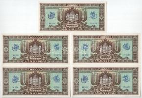 1945. 100.000P (5x) sorszámkövetők "M 108 015078 - M 108 015082" T:AU / Hungary 1945. 100....