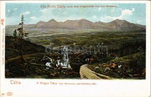 Tátra, Magas-Tátra, Vysoké Tatry; Ivan Markovics olajfestménye után. Feitzinger Ede 1902/12. 411. / nach dem Oelgemälde von Ivan Markovics / oil painting