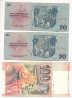 Csehszlovákia 1970. 20K (2x) + Szlovákia 1999. 100K T:F közte szép papír, kis szakadás 
Czechoslova...