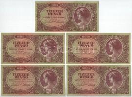 1945. 10.000P (5x) sorszámkövetők "L 858 098196 - L 858 098196" T:AU / Hungary 1945. 10.000 Pengő (5x) consecutive serials "L 858 098196 - L 858 098196" C:AU  Adamo P23e