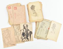 Nagy József (?-?): 105 db rajz, többségében portrék. Ceruza, papír, jelzett. Többségében 1919. évi postázatlan levelezőlapon, néhány I. világháborús, nem megírt hadifogoly tábori levelezőlapon. 14×9 cm körüli méretekben