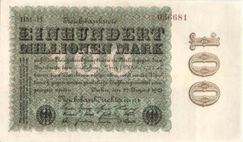 Német Birodalom / Weimari Köztársaság 1923. 100.000.000M (3x) egymás utáni sorszámokkal T:I,I-