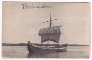 Orsova, Vitorlás az Aldunán / Danube with sailing ship, sailboat. photo