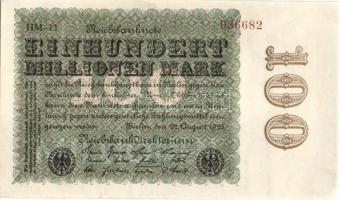 Német Birodalom / Weimari Köztársaság 1923. 100.000.000M (3x) egymás utáni sorszámokkal T:I,I-