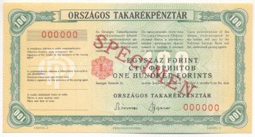 ~1970. "Országos Takarékpénztár" csekk 100Ft "SPECIMEN (MINTA)" bélyegzéssel, "000"-ás sorszámmal T:AU / Hungary ~1970. "Országos Takarékpénztár" cheque 100 Forint with "SPECIMEN (MINTA)" overprint and "000" serial number C:AU