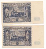 Lengyelország 1936. 20Zl (2x) sorszámkövetők "CX 7355348 - CX 7355349" T:AU
Poland 1936. ...