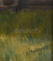 Azonosítatlan osztrák festő H. Markowitz?: Alpesi táj. Olaj, vászon, jelzett. Masszív fa keretben. 3...