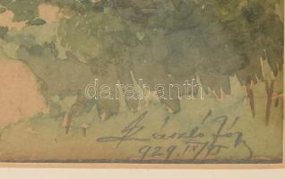 László János (?-?): Virágzó kert, 1929. Akvarell, papír, jelzett. Üvegezett fakeretben. 30x20 cm