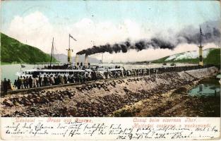 1911 Orsova, Vaskapu-szoros megnyitó hajózása. Hutterer G. kiadása / Canal beim Eisernen Tor, Eröffnungsfahrt / Portile de Fier / gorge, canal opening ceremony, steamship (EB)