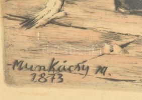 Munkácsy Mihály után Kórusz József (1927-2010): Köpülő asszony. Színezett rézkarc, papír, jelzett a ...