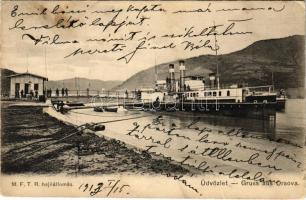 1913 Orsova, MFTR hajóállomás, gőzhajó. Hutterer G. kiadása / ship station, port, steamship (r)