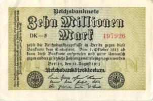 Német Birodalom / Weimari Köztársaság 1923. 10.000.000M (6x) közte közeli sorszámokkal, kétféle vízjellel T:II+,II