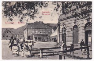 1917 Brassó, Kronstadt, Brasov; Porond tér, W. Stadlmüller üzlete, piac / Augerplatz / Piata Prundulni, market, shop (fl)