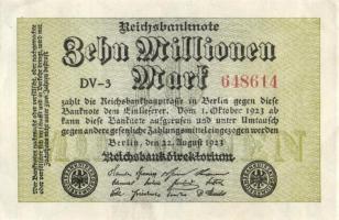 Német Birodalom / Weimari Köztársaság 1923. 10.000.000M (5x) közte egymás utáni ill. közeli sorszámo...