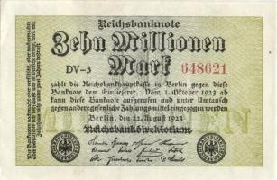 Német Birodalom / Weimari Köztársaság 1923. 10.000.000M (5x) közte egymás utáni ill. közeli sorszámo...