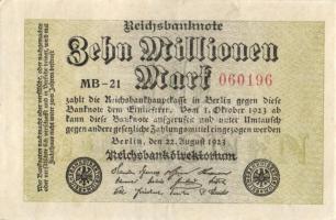 Német Birodalom / Weimari Köztársaság 1923. 10.000.000M (5x) közte egymás utáni ill. közeli sorszámo...