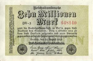 Német Birodalom / Weimari Köztársaság 1923. 10.000.000M (5x) egymás utáni sorszámokkal T:I,I-