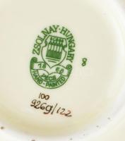 Zsolnay virág mintás tál, kézzel festett, jelzett, hibátlan, d: 30 cm