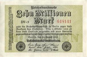 Német Birodalom / Weimari Köztársaság 1923. 10.000.000M (5x) egymás utáni sorszámokkal T:I,I-