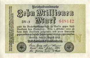 Német Birodalom / Weimari Köztársaság 1923. 10.000.000M (5x) egymás utáni sorszámokkal T:I,I-