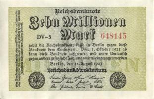 Német Birodalom / Weimari Köztársaság 1923. 10.000.000M (3x) egymás utáni sorszámokkal T:I,I-