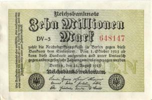 Német Birodalom / Weimari Köztársaság 1923. 10.000.000M (3x) egymás utáni sorszámokkal T:I,I-