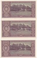 1945. 100P (3x) sorszámkövetők "B 238 074912 - B 238 074914" T:AU / Hungary 1945. 100 Peng...