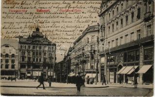 1905 Budapest V. Városház tér, Első Biztosító Intézet mini szövetkezet, REX, kávé és tejcsarnok, Menyasszonyi kelengye üzlet (EK)